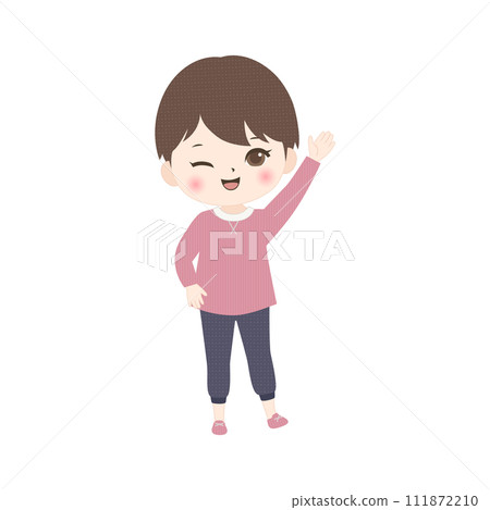 男孩舉起左手引導 男孩舉起左手引導 111872210