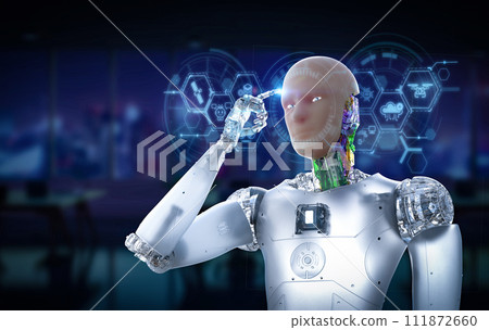 Artificial skin or human-like skin ai robot with digital graphic display 111872660
