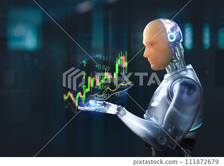 Financial technology concept with robot analyze stock market Financial technology concept with robot analyze stock market 111872679
