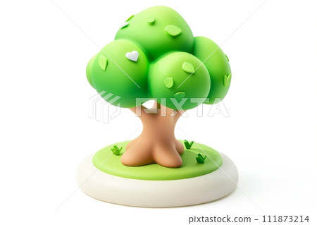 Close-up, 3d cute tree isolated on white background, Generative AI 111873214