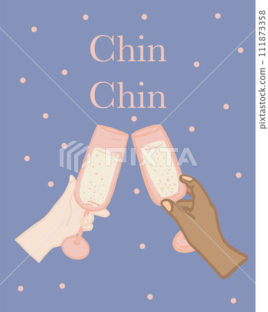Hands holding glasses flat design chin chin card Hands holding glasses flat design chin chin card 111873358