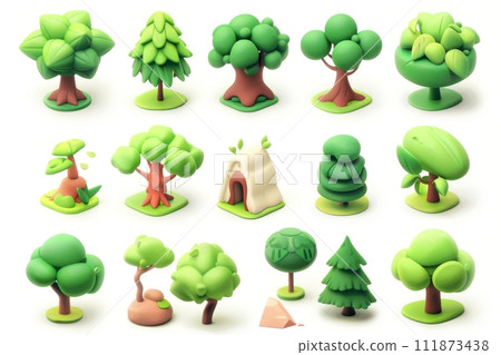 Collection of 3d cute tree isolated on white background, Generative AI Collection of 3d cute tree isolated on white background, Generative AI 111873438