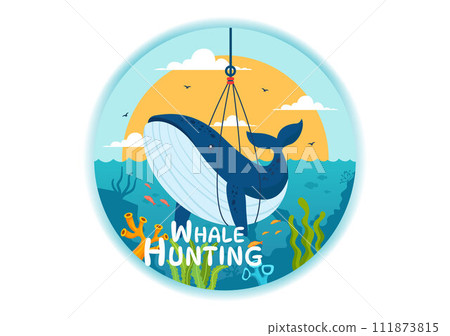 Whale Hunting Vector Illustration with the Activity of Catch Whales to Obtain Products that Humans can use by Illegally in Flat Cartoon Background 111873815