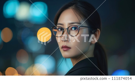 Close-up, portrait of successful businesswoman posing, Generative AI 111874054