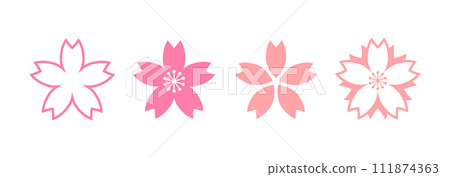 Icon set cherry blossom flower spring pink white background 111874363