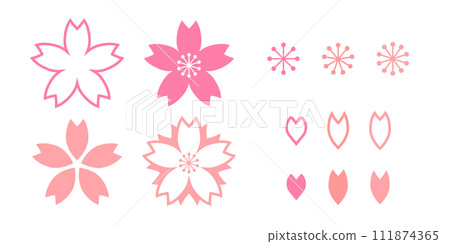 Icon set cherry blossom petals spring pink white background 111874365