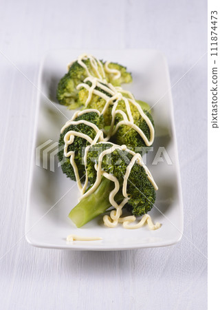 boiled broccoli with mayonnaise boiled broccoli with mayonnaise 111874473