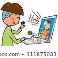 A boy having a video call with a foreign girl on a computer 111875083