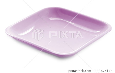 One pink empty square plate isolated on a white background 111875148