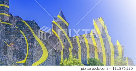 Chateau Comtal of Carcassonne fortress, France on soft sunlight 111875150