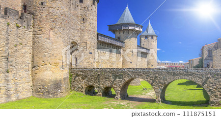 Chateau Comtal of Carcassonne fortress, France with soft sunlight 111875151