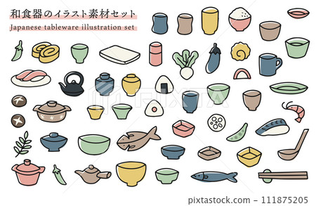Hand drawn Japanese tableware illustration set Hand drawn Japanese tableware illustration set 111875205