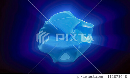 Blue energy magic sphere round high-tech digital iridescent morphing ball of liquid metal with light rays lines and energy particles. Abstract background 111875648