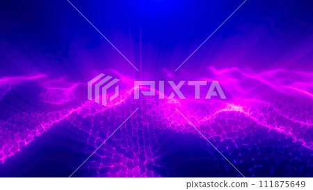 Purple energy magic digital high tech waves with light rays lines and energy particles. Abstract background Purple energy magic digital high tech waves with light rays lines and energy particles. Abstract background 111875649