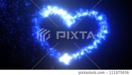 Glowing blue fire energy abstract heart made of particles and light for valentines day festive abstract background 111875656