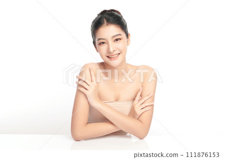 Beautiful young asian woman with clean fresh skin on white background, Face care, Facial treatment, Cosmetology, beauty and spa, Asian women portrait. 111876153