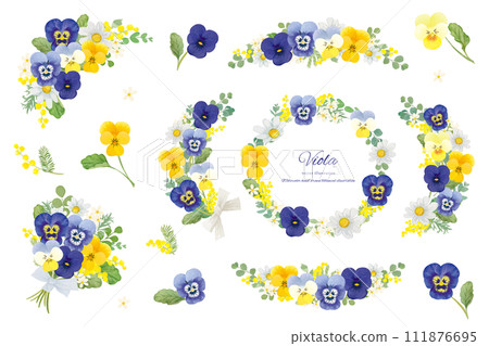 Watercolor yellow and blue viola frame set 111876695