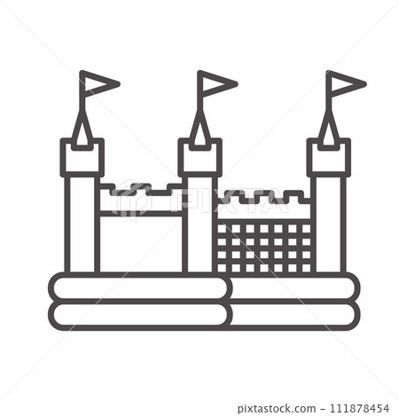 Bouncy inflatable castle icon. Vector trampoline outline pictogram for jumping game isolated on white background. Bouncy inflatable castle icon. Vector trampoline outline pictogram for jumping game isolated on white background. 111878454