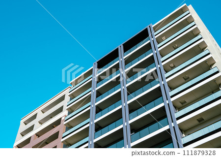 Scenery of a city lined with apartments c-3 light color 111879328