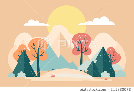 Flat Design Illustration of Nature View in Spring with Trees in the Park Flat Design Illustration of Nature View in Spring with Trees in the Park 111880078