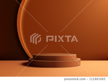 3D brown podium mockup features a soft brown background and a circle backdrop 111881083