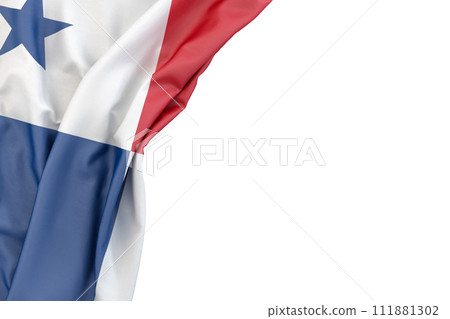 Flag of Panama in the corner on white background. 3D rendering. Isolated 111881302