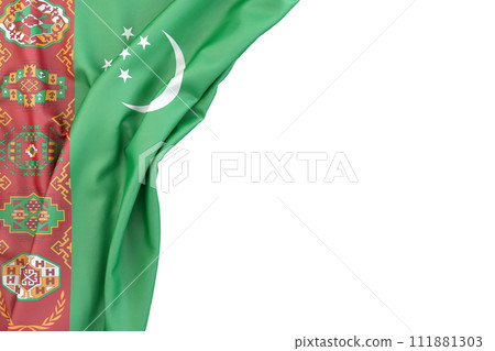 Flag of Turkmenistan in the corner on white background. 3D rendering. Isolated 111881303