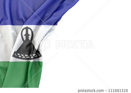Flag of Lesotho in the corner on white background. 3D Rendering Flag of Lesotho in the corner on white background. 3D Rendering 111881328