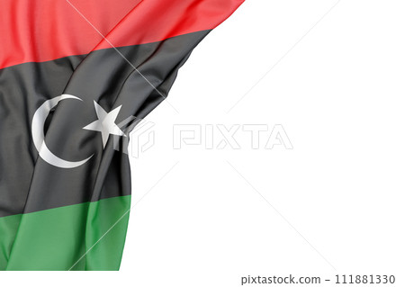 Flag of Libya in the corner on white background. 3D Rendering Flag of Libya in the corner on white background. 3D Rendering 111881330