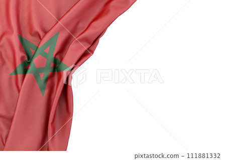 Flag of Morocco in the corner on white background. 3D Rendering Flag of Morocco in the corner on white background. 3D Rendering 111881332