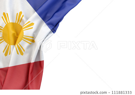 Flag of Philippines in the corner on white background. 3D Rendering Flag of Philippines in the corner on white background. 3D Rendering 111881333
