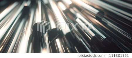 Stainless steel bars arranged randomly with light shining through them. Stainless steel bars arranged randomly with light shining through them. 111881561