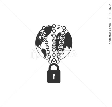 Earth globe in strong chain icon flat 111881634