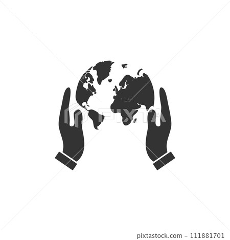 Hands holding globe earth icon flat 111881701