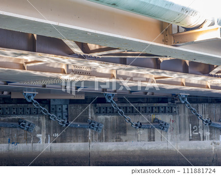 安裝在橋底的橋樑防塌裝置（橋樑防塌結構）【緩衝鏈】 111881724