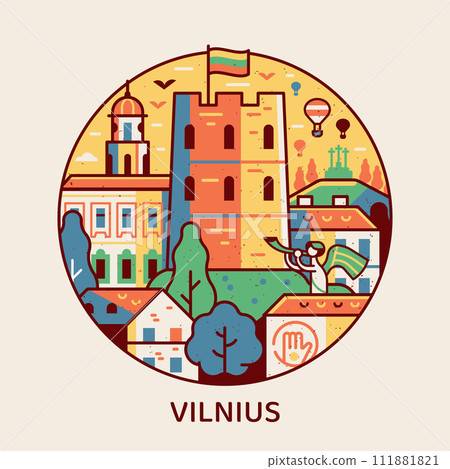 Travel Vilnius Icon with Castle Tower and Old Town Travel Vilnius Icon with Castle Tower and Old Town 111881821