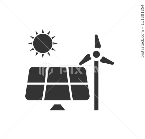 Solar panel and windmills for energy icon flat 111881854
