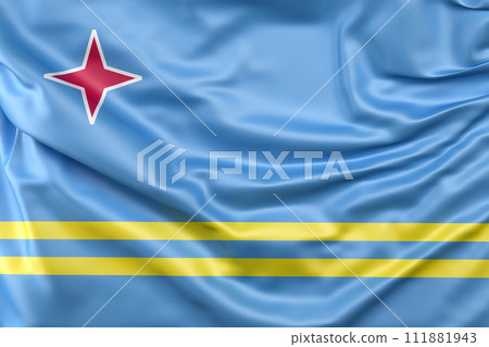 Ruffled Flag of Aruba. 3D Rendering Ruffled Flag of Aruba. 3D Rendering 111881943