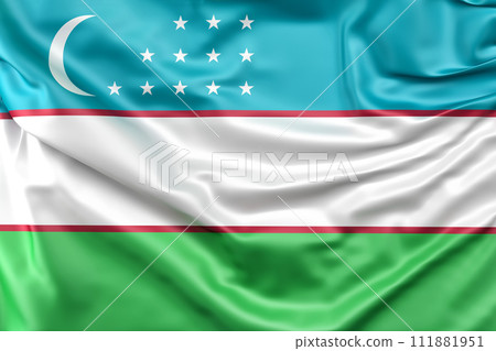 Ruffled Flag of Uzbekistan. 3D Rendering 111881951