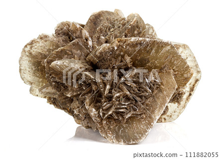 Macro stone Gypsum mineral on white background Macro stone Gypsum mineral on white background 111882055