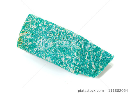 Macro of mineral stone amazonite on white background 111882064