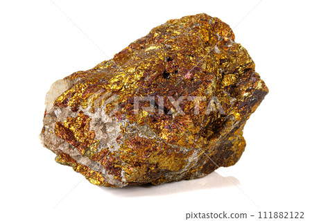 Macro stone Bornite mineral on white background Macro stone Bornite mineral on white background 111882122