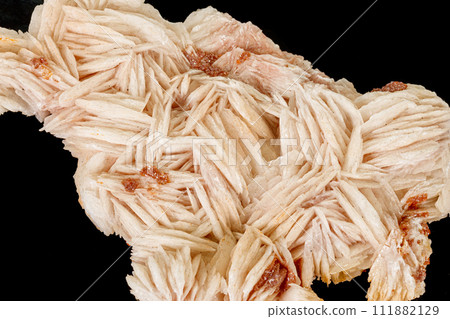 Macro stone Vanadinite Baryte mineral on a black background 111882129
