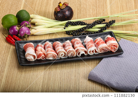 Raw beef bacon for grill Raw beef bacon for grill 111882130