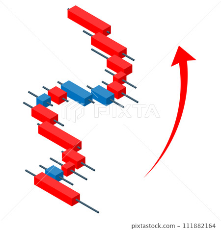 Isometric illustration of a chart with rising prices. Top surface 2 method, no main line. Isometric illustration of a chart with rising prices. Top surface 2 method, no main line. 111882164