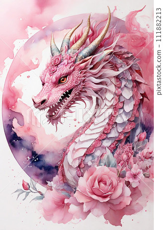 Peach dragon and rose pink dragon illustration art - Stock