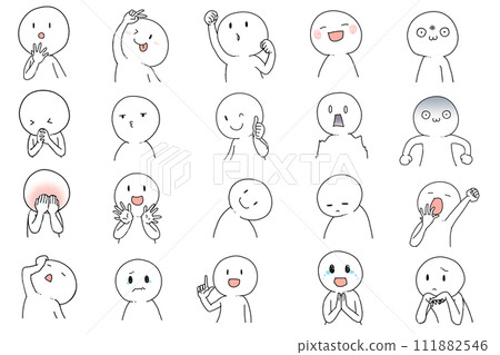 Collection of loose and simple white human facial expressions 111882546