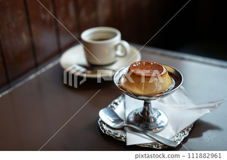 Custard pudding at a coffee shop Custard pudding at a coffee shop 111882961