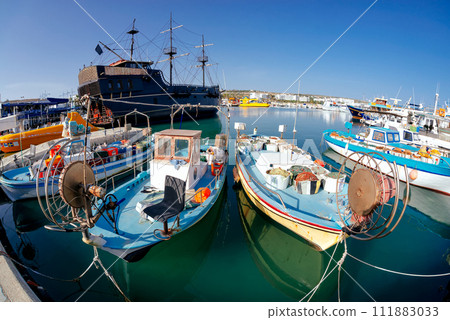 Traditional fishing boats in the harbour of Ayia Napa. Famagusta District, Cyprus Traditional fishing boats in the harbour of Ayia Napa. Famagusta District, Cyprus 111883033