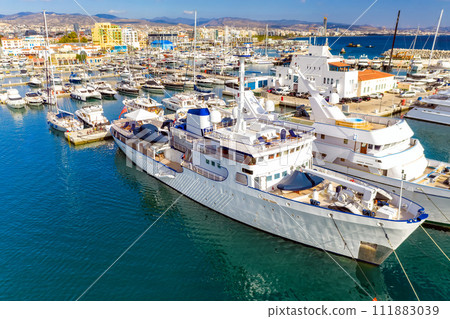 View of super yahcht mored at Limassol Marina. Cyprus View of super yahcht mored at Limassol Marina. Cyprus 111883039
